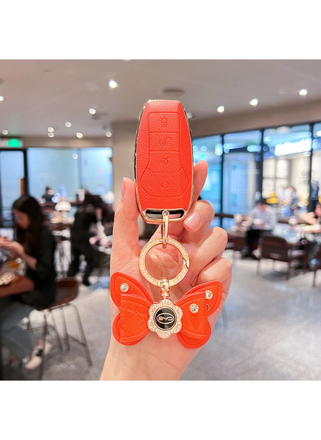 Suitable For BYD Key Set Han Ev Song Plus Tang Dmi Seal Yuan Qin Plus Buckle Expulsion Frigate Shell Bag-Color:Single Shell + Gold Diamond Ring (remark Color When Placing Order, White By Default))
