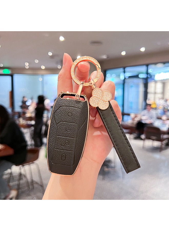 Suitable For BYD Key Set Han Ev Song Plus Tang Dmi Seal Yuan Qin Plus Buckle Expulsion Frigate Shell Bag-Color:Single Shell + Gold Diamond Ring (remark Color When Placing Order, White By Default))