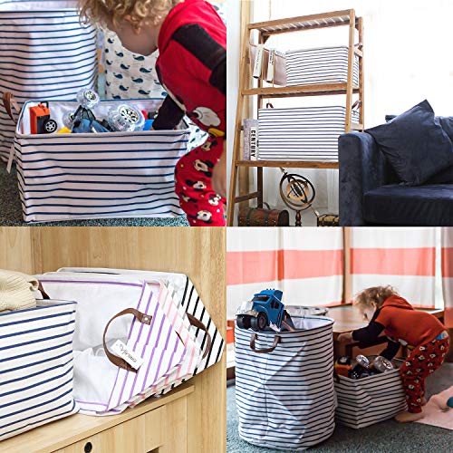 Hinwo 31L Large Storage Bins, Closet Organizers and Storage, Shelf Baskets, Foldable Clothes Storage Baskets with Handles, Containers for Clothing, Blanket, Towels, Toys, Bedding (Navy Stripe) - Image 3