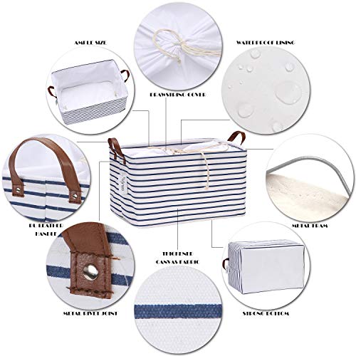 Hinwo 31L Large Storage Bins, Closet Organizers and Storage, Shelf Baskets, Foldable Clothes Storage Baskets with Handles, Containers for Clothing, Blanket, Towels, Toys, Bedding (Navy Stripe) - Image 4