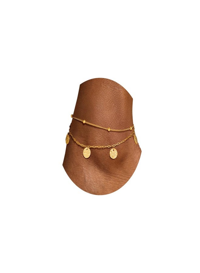 يو7 خلخال ذهبي من يو 7 للنساء، مقاوم للماء، قابل للتعديل، سلسلة ذهبية متعددة الطبقات، لا يتغير لونه - Image 1