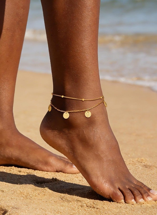 يو7 خلخال ذهبي من يو 7 للنساء، مقاوم للماء، قابل للتعديل، سلسلة ذهبية متعددة الطبقات، لا يتغير لونه - Image 2