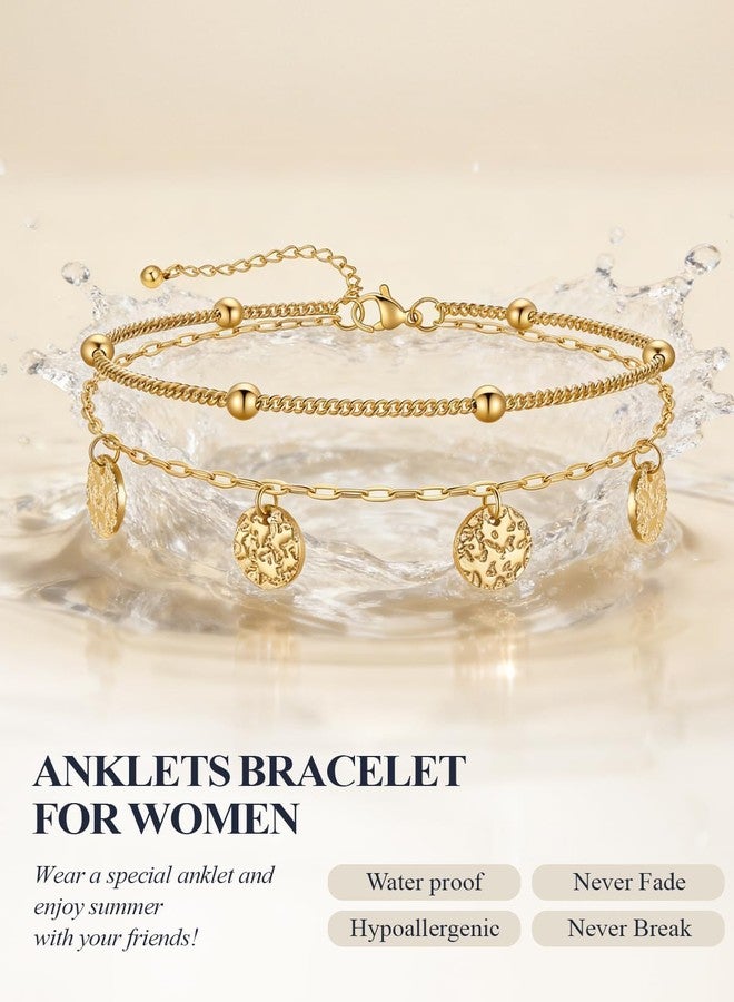 يو7 خلخال ذهبي من يو 7 للنساء، مقاوم للماء، قابل للتعديل، سلسلة ذهبية متعددة الطبقات، لا يتغير لونه - Image 5