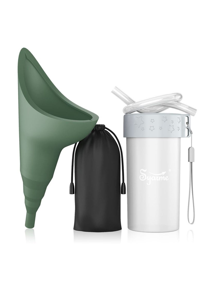 Syarme Feminine Urination Device, Portable Reusable Urinal Funnel with Extension Tube for Travel, Festivals, Camping, Traffic Jams and More, Includes Waterproof Bag and Cup - Green  - Image 1