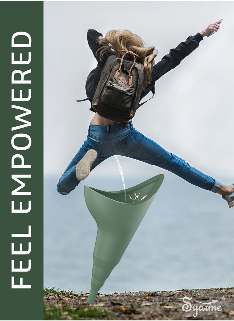Syarme Feminine Urination Device, Portable Reusable Urinal Funnel with Extension Tube for Travel, Festivals, Camping, Traffic Jams and More, Includes Waterproof Bag and Cup - Green  - Image 2