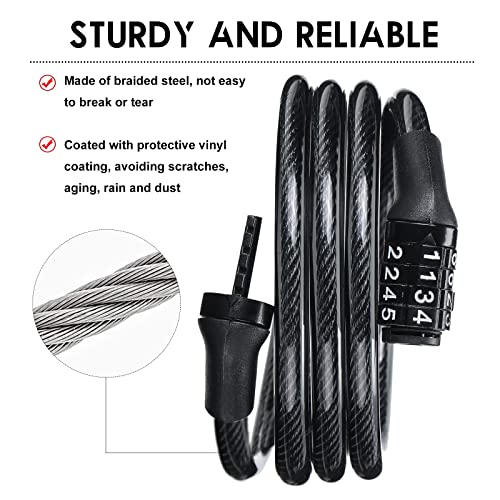 Hotop 10 Pcs Bike Lock Cable with Combination, 4 Feet Coiled Preset Bike Lock High Security 4 Digit Bicycle Lock Anti Theft Bike Accessories Black Bike Cable Locks, 5/6 Inch Diameter - Image 4