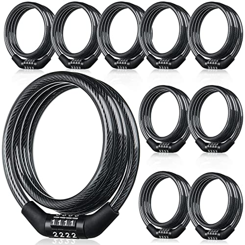 Hotop 10 Pcs Bike Lock Cable with Combination, 4 Feet Coiled Preset Bike Lock High Security 4 Digit Bicycle Lock Anti Theft Bike Accessories Black Bike Cable Locks, 5/6 Inch Diameter - Image 1