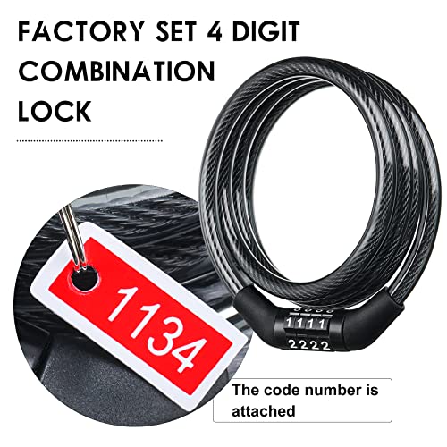 Hotop 10 Pcs Bike Lock Cable with Combination, 4 Feet Coiled Preset Bike Lock High Security 4 Digit Bicycle Lock Anti Theft Bike Accessories Black Bike Cable Locks, 5/6 Inch Diameter - Image 3