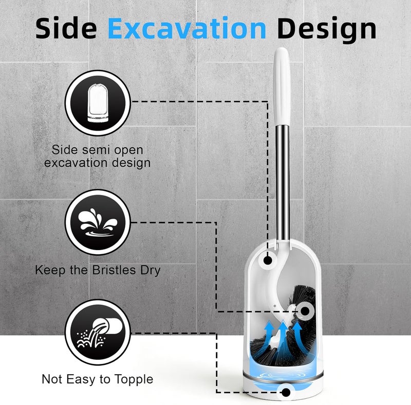 AONEZ Toilet Brush and Holder Set, Curved Toilet Brush with Stainless Steel Handle, Under Rim Toilet Bowl Brush for Deep Cleaning, Drip-Proof, White - Image 5