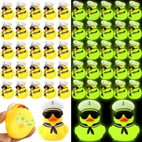 Simgoing 48 Pcs Glow in The Dark Cruise Duck Bulk with Sunglasses for Cruise Ship Tiny Rubber Sailing Ducks Squeaky Nautical Bath Floating Toy for Birthday Party Baby Shower Prize Carnival Gift - Image 1