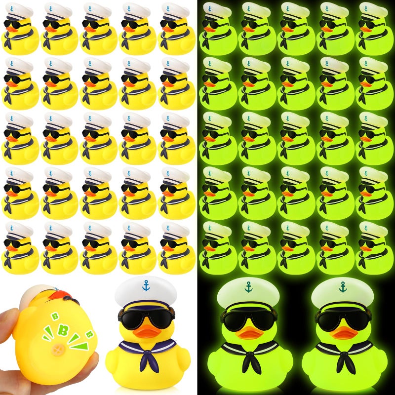 Simgoing 48 Pcs Glow in The Dark Cruise Duck Bulk with Sunglasses for Cruise Ship Tiny Rubber Sailing Ducks Squeaky Nautical Bath Floating Toy for Birthday Party Baby Shower Prize Carnival Gift - Image 3