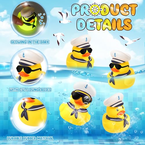 Simgoing 48 Pcs Glow in The Dark Cruise Duck Bulk with Sunglasses for Cruise Ship Tiny Rubber Sailing Ducks Squeaky Nautical Bath Floating Toy for Birthday Party Baby Shower Prize Carnival Gift - Image 5