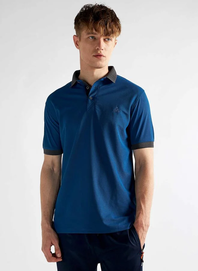 Clans&Hans Men Blue Jacquard Collar Knitted Polo