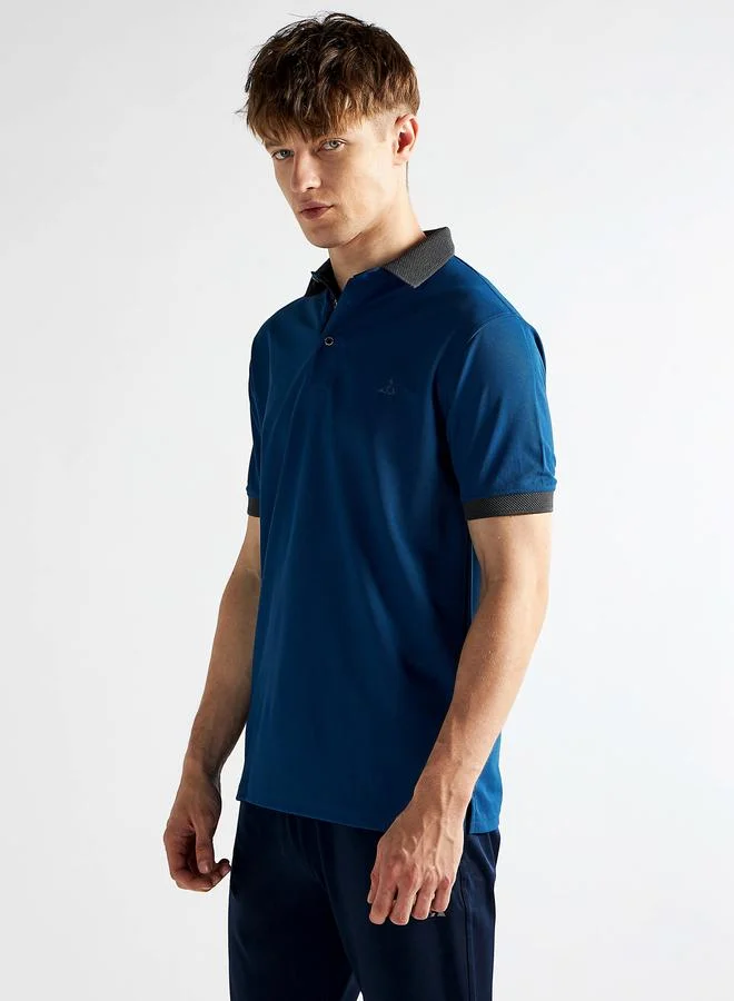 Clans&Hans Men Blue Jacquard Collar Knitted Polo