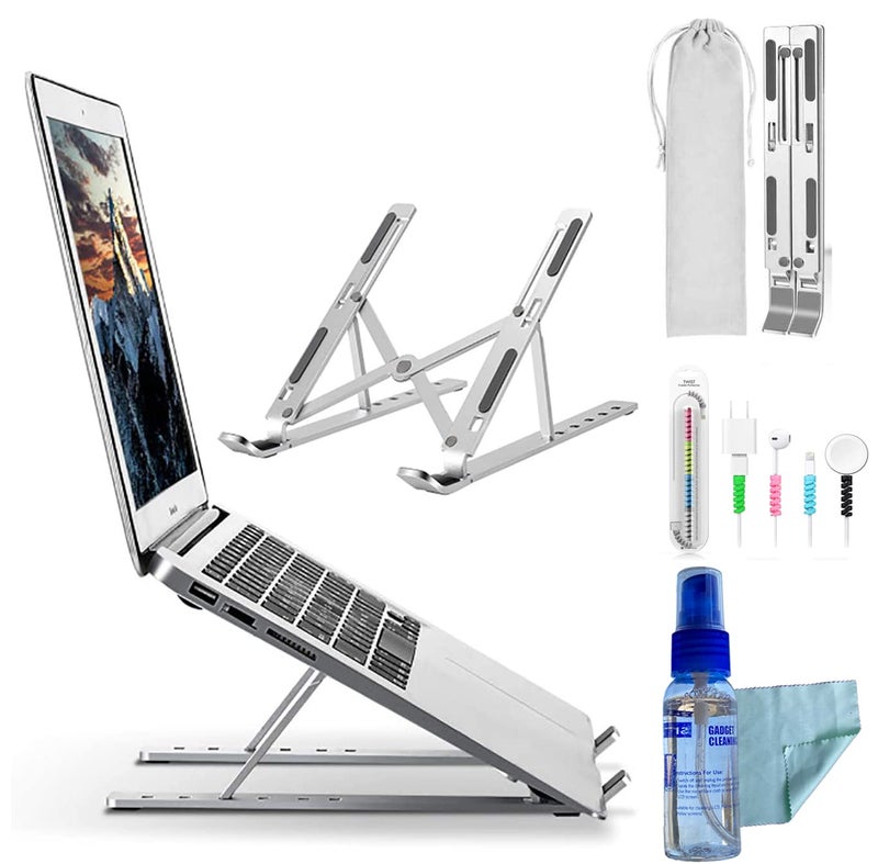 smashtronics - Adjustable Aluminum Laptop Stand - Foldable, Ventilated, Portable Stand for Desk & Tabletop, Compatible for 13-15 inch Laptops, Comes with Carry Pouch (Silver) - Image 1