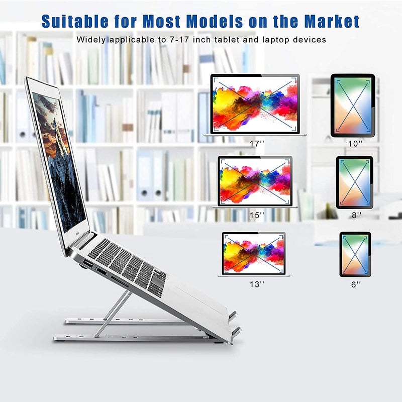 smashtronics - Adjustable Aluminum Laptop Stand - Foldable, Ventilated, Portable Stand for Desk & Tabletop, Compatible for 13-15 inch Laptops, Comes with Carry Pouch (Silver) - Image 5
