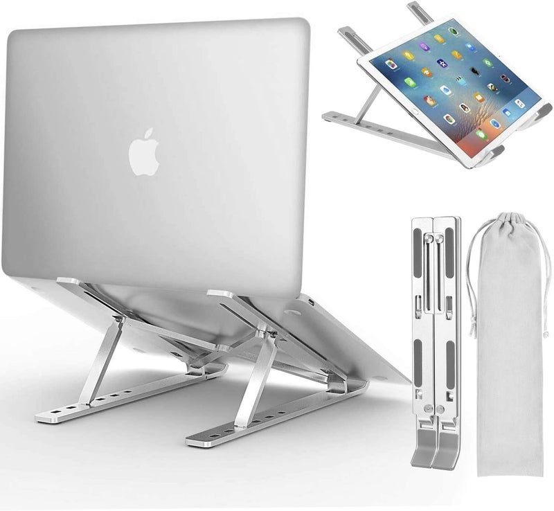 smashtronics - Adjustable Aluminum Laptop Stand - Foldable, Ventilated, Portable Stand for Desk & Tabletop, Compatible for 13-15 inch Laptops, Comes with Carry Pouch (Silver) - Image 2
