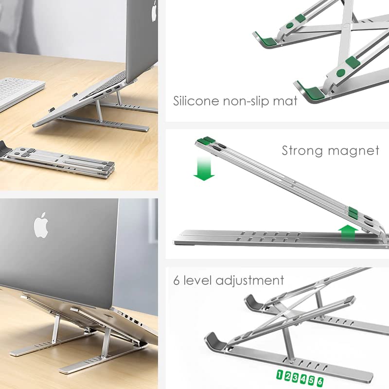 smashtronics - Adjustable Aluminum Laptop Stand - Foldable, Ventilated, Portable Stand for Desk & Tabletop, Compatible for 13-15 inch Laptops, Comes with Carry Pouch (Silver) - Image 3