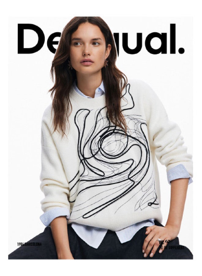 DESIGUAL color-block Graffiti Print Ribbon-embroidered Women's Knit Sweater - Image 1