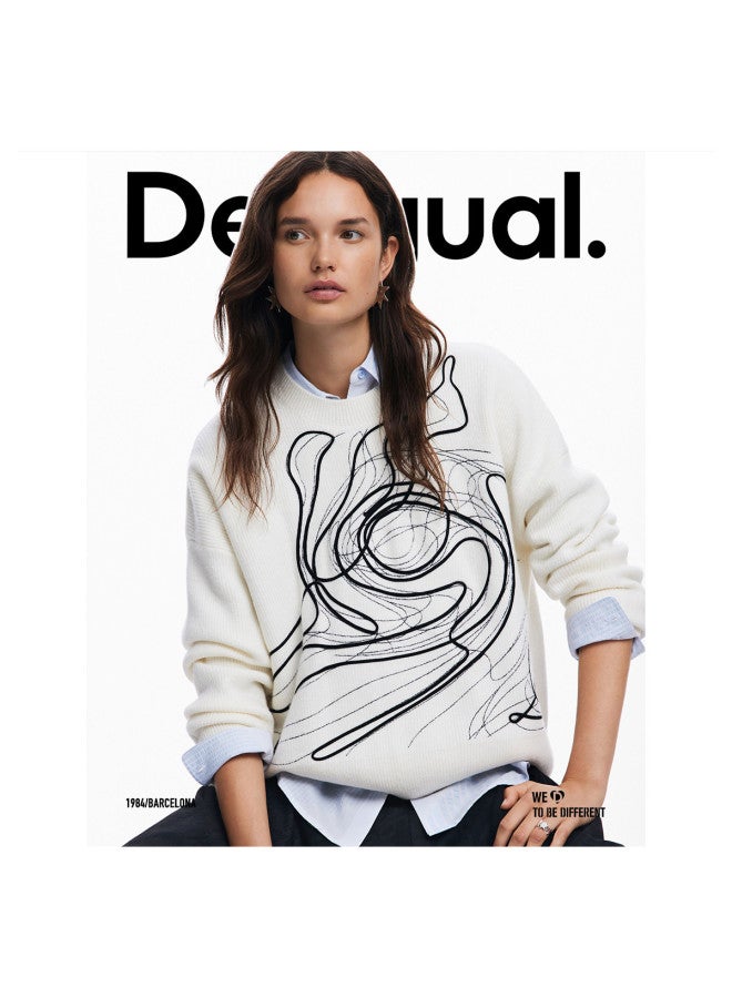 DESIGUAL color-block Graffiti Print Ribbon-embroidered Women's Knit Sweater - Image 2