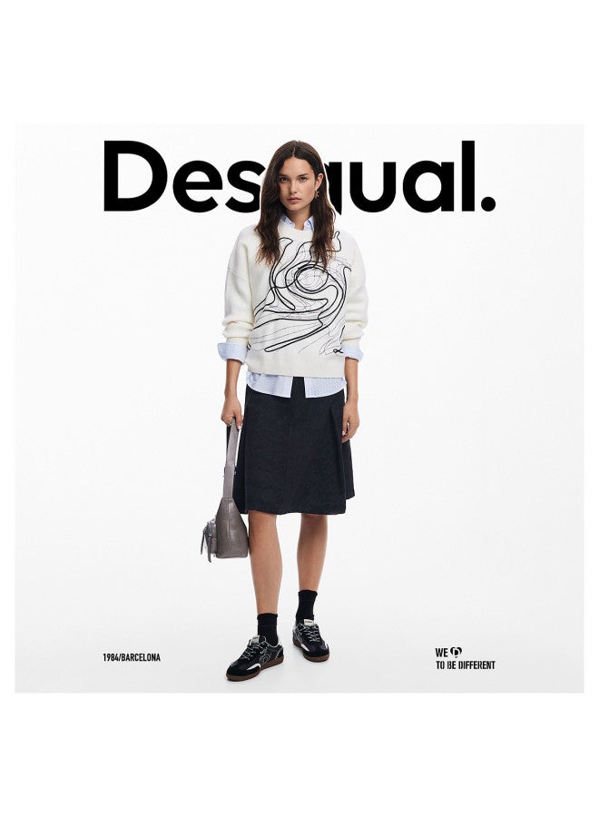 DESIGUAL color-block Graffiti Print Ribbon-embroidered Women's Knit Sweater - Image 4