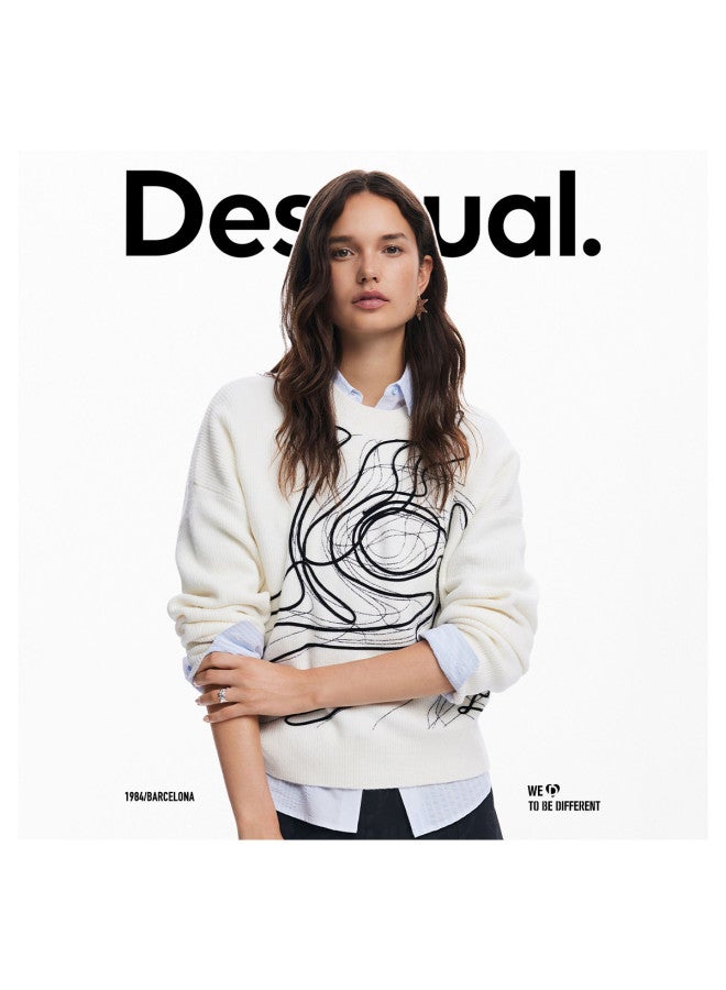 DESIGUAL color-block Graffiti Print Ribbon-embroidered Women's Knit Sweater - Image 3