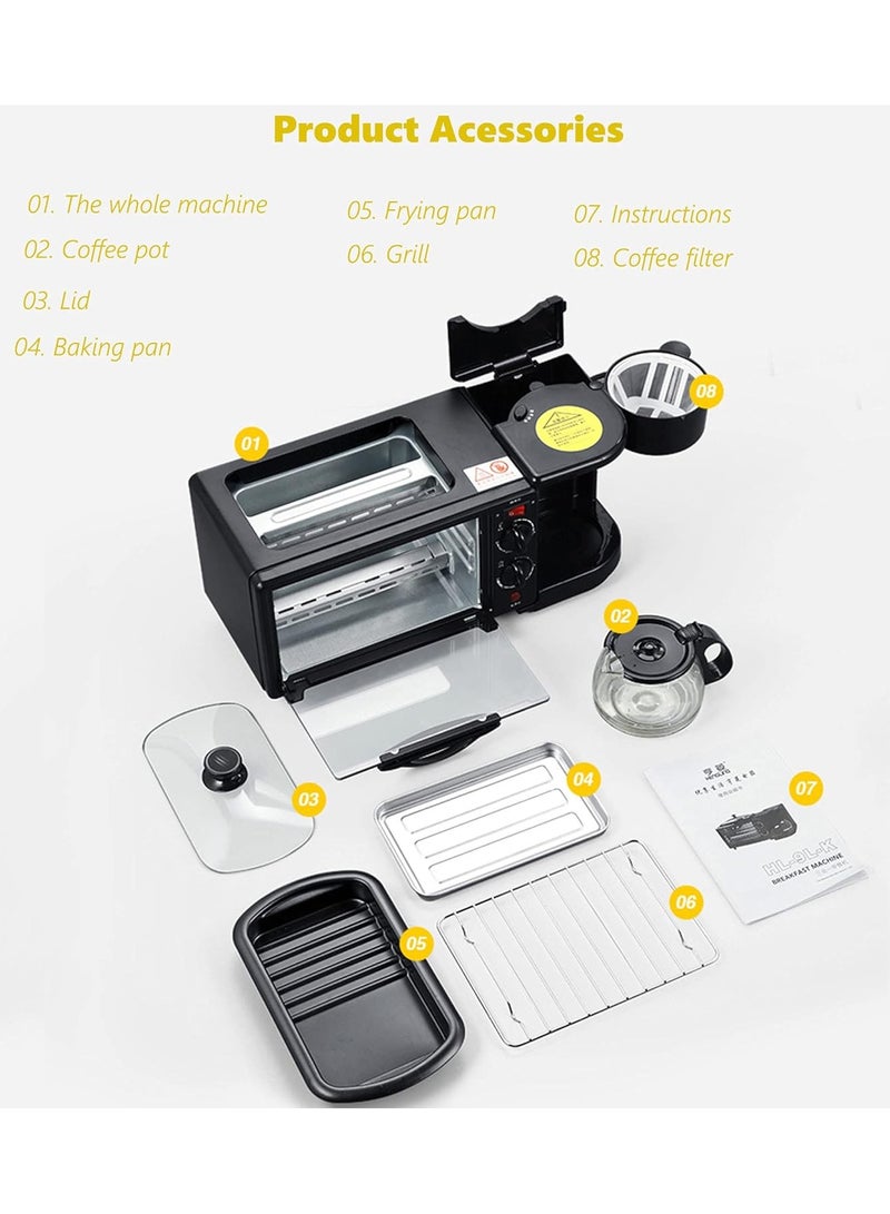 3 in 1 Multifunctional Breakfast Preparation Set Fryer Oven and Coffee Maker 12L Capacity 2800W