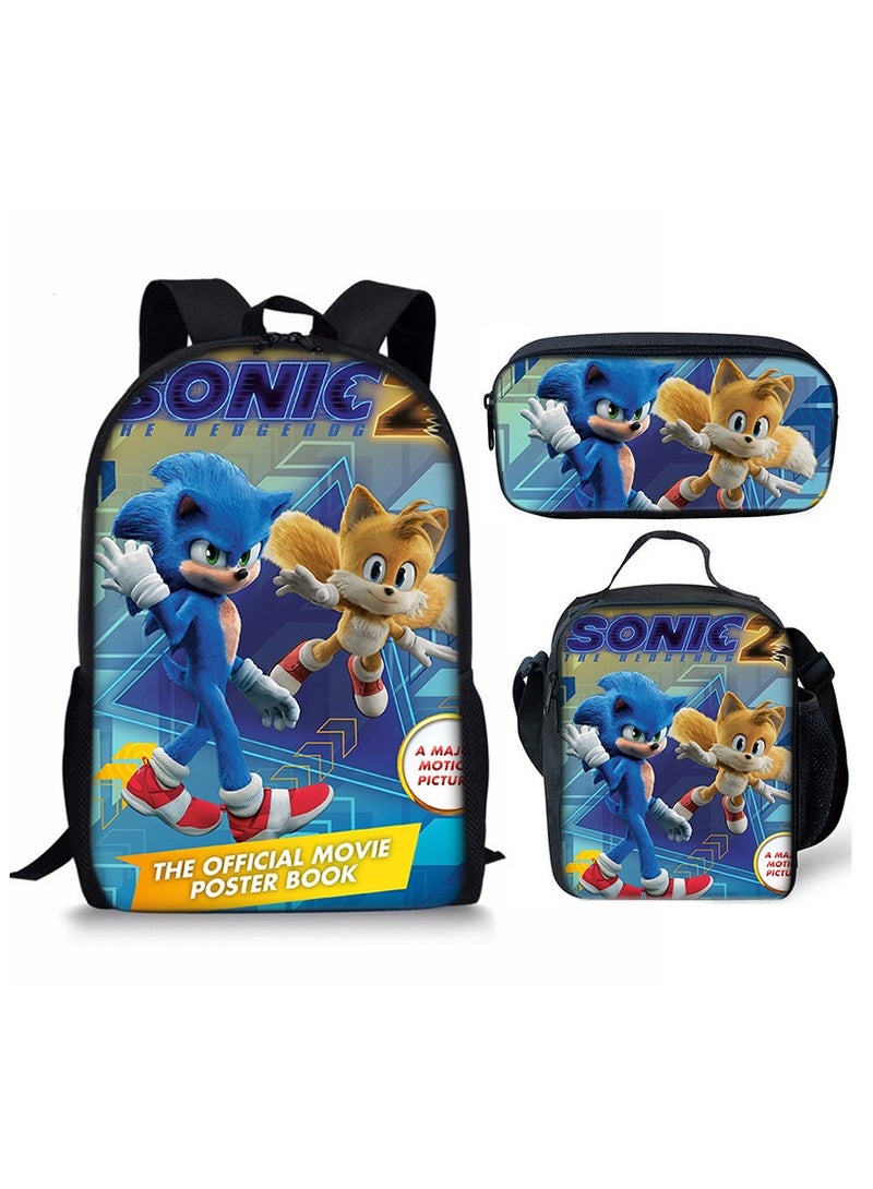 Sonic Cartoon Anime Student Backpack Three-Piece Set 29*42*16cm