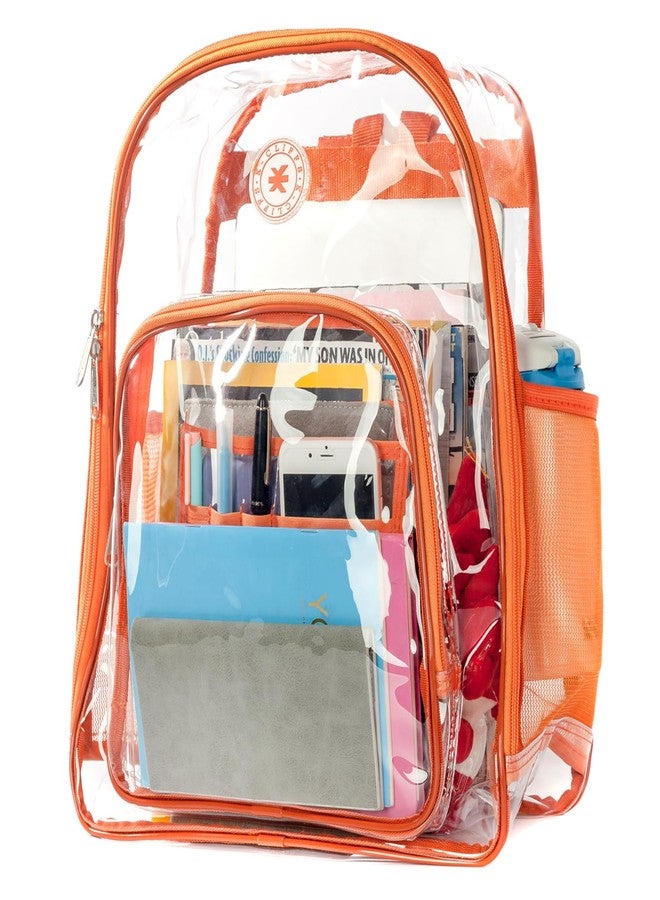 K-Cliffs Clear Backpack Heavy Duty See Through Student Bookbag Large Durable School Bag Quality Transparent PVC Travel Security Workbag Orange - Image 1