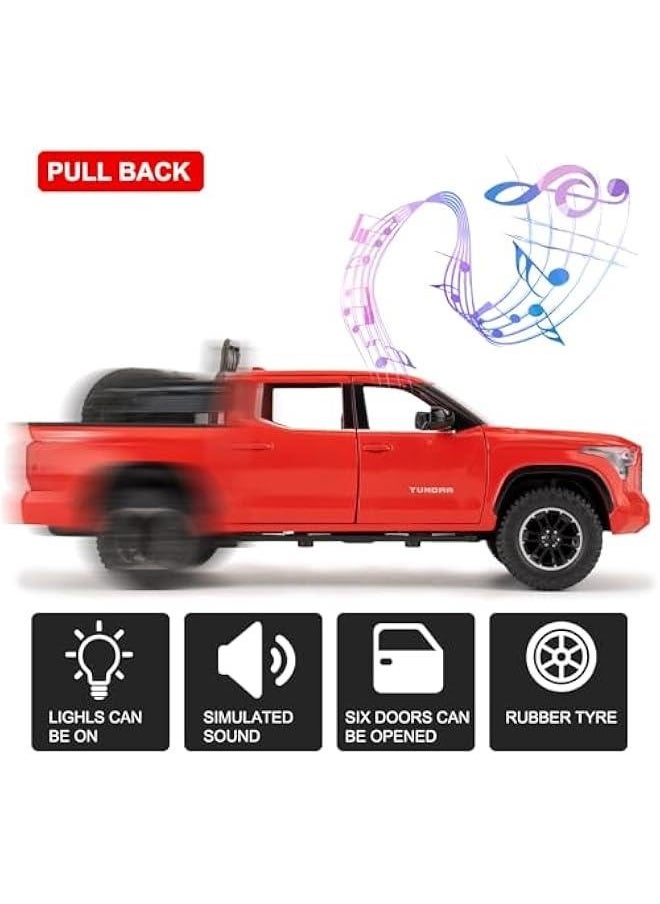 Generic - 1:24 Tundra Off-Road Pickup Car Model, Pull Back Diecast Truck Toy with Sounds＆Lights for Kids Boys Girls and Adults, Gift Red - Image 1