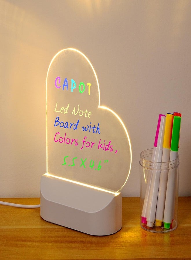CAPOT Acrylic Dry Erase Board with Light 5 X 6” Light up Dry Erase Board with Stand Clear Desktop Glow Memo LED Letter Message Board White Board Note Board with Colors Includes Markers (Romantic Style) - Image 1