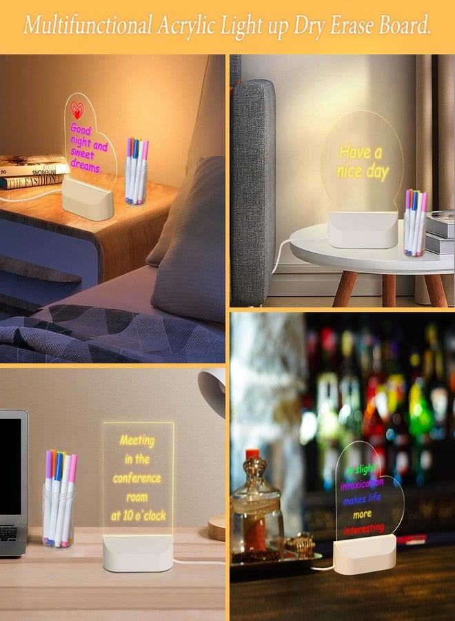 CAPOT Acrylic Dry Erase Board with Light 5 X 6” Light up Dry Erase Board with Stand Clear Desktop Glow Memo LED Letter Message Board White Board Note Board with Colors Includes Markers (Romantic Style) - Image 4