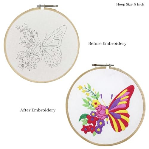 picknMAKE Cross Stitch Embroidery Kit For Beginners & Adult, Featuring A Butterfly With One Side Floral Wings, Printed Fabric, Instructions Papers, Threads & Needles All Materials Included,Multicolor - Image 2