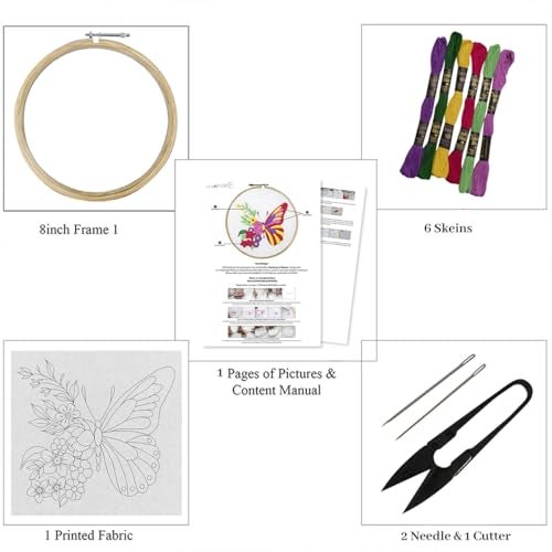 picknMAKE Cross Stitch Embroidery Kit For Beginners & Adult, Featuring A Butterfly With One Side Floral Wings, Printed Fabric, Instructions Papers, Threads & Needles All Materials Included,Multicolor - Image 3
