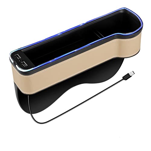 Tumecos Car Seat Gap Organizer with Light Multifunctional,with Small Cup Holder, Storage Box Car Seat Organizer, Car Seat Gap Filler with 2 USB Super Fast Charge Ports(Beige, Passenger’s Side) - Image 1
