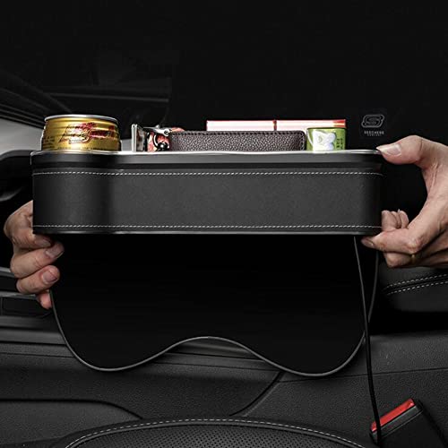 Tumecos Car Seat Gap Organizer with Light Multifunctional,with Small Cup Holder, Storage Box Car Seat Organizer, Car Seat Gap Filler with 2 USB Super Fast Charge Ports(Beige, Passenger’s Side) - Image 5