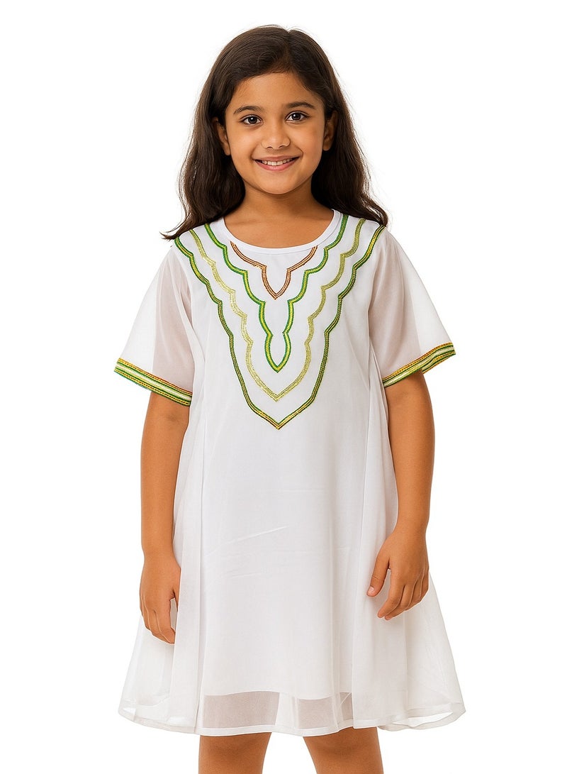 Home Smart National Day Flag Pattern White Dress for Girls Celebrate UAE National Day in Style UAE National Dress for National Festive Events - Image 1