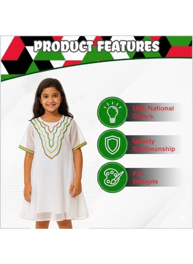 Home Smart National Day Flag Pattern White Dress for Girls Celebrate UAE National Day in Style UAE National Dress for National Festive Events - Image 3