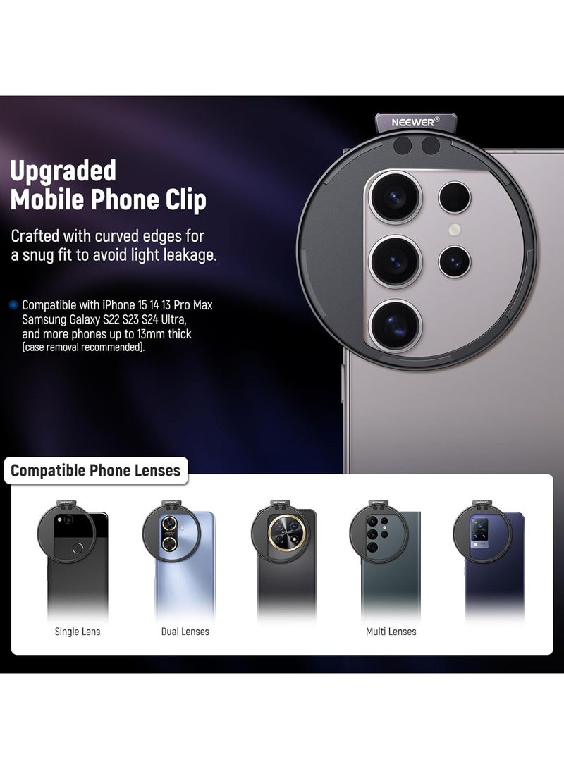 Neewer iphone nd filter 67mm Clip On Variable ND2-ND32 Phone Lens Filter Kit, Phone Clip with Magnetic Adapter Ring/Cold Shoe/Locking Knob, HD Magnetic ND Filter for iPhone 15 16 Pro Max 14 13 Galaxy S22 S23 S24 Ultra  - Image 4
