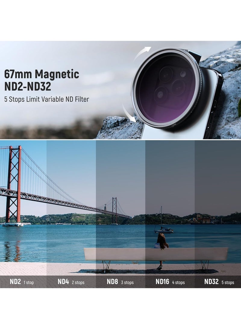 Neewer iphone nd filter 67mm Clip On Variable ND2-ND32 Phone Lens Filter Kit, Phone Clip with Magnetic Adapter Ring/Cold Shoe/Locking Knob, HD Magnetic ND Filter for iPhone 15 16 Pro Max 14 13 Galaxy S22 S23 S24 Ultra  - Image 3