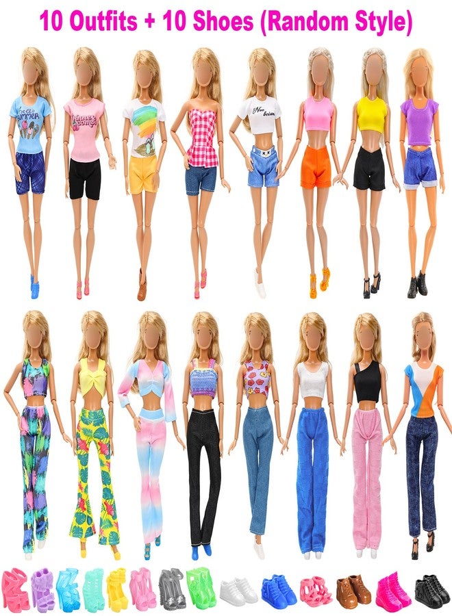 BARWA 30 PCS Doll Clothes and Accessories Casual Sport Sweet Outfits Pajamas Top and Pants Shorts High Heel Flat Shoes for 11.5 Inch Girl Doll - Image 2