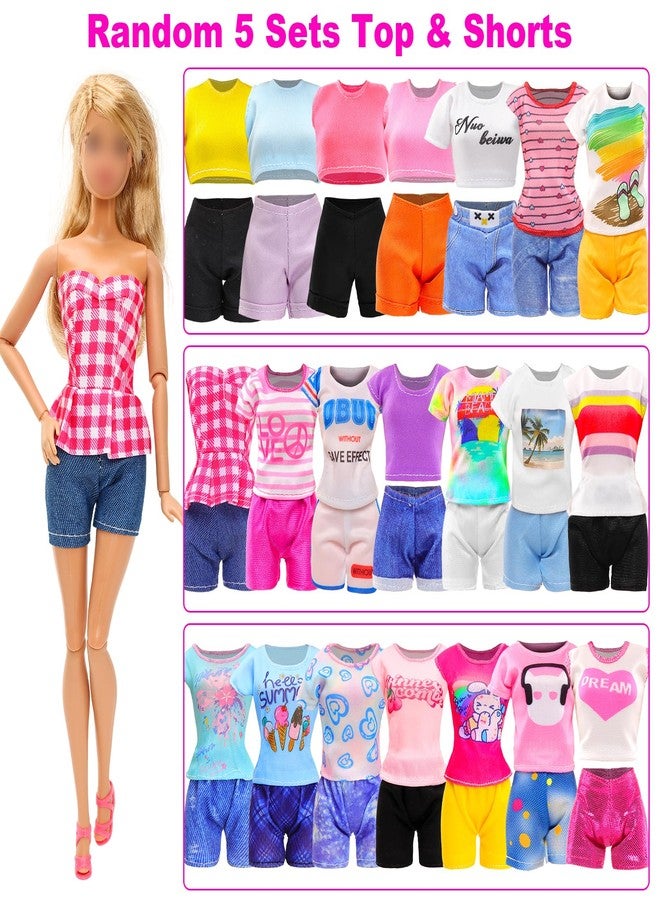 BARWA 30 PCS Doll Clothes and Accessories Casual Sport Sweet Outfits Pajamas Top and Pants Shorts High Heel Flat Shoes for 11.5 Inch Girl Doll - Image 4