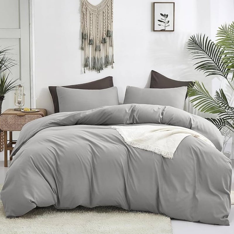FOAM CRAFT® 3-Piece Duvet Cover Set - Hotel Quality, Light Grey, Twin XL - Image 1