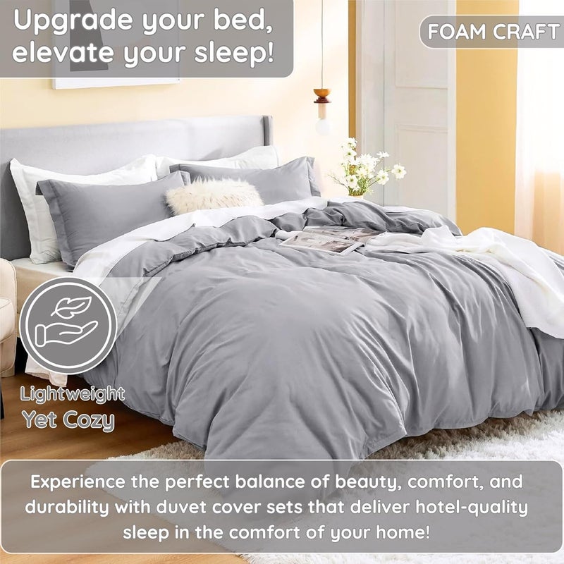 FOAM CRAFT® 3-Piece Duvet Cover Set - Hotel Quality, Light Grey, Twin XL - Image 3