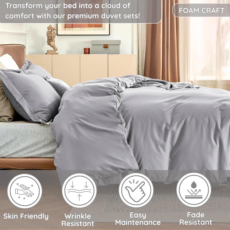 FOAM CRAFT® 3-Piece Duvet Cover Set - Hotel Quality, Light Grey, Twin XL - Image 4
