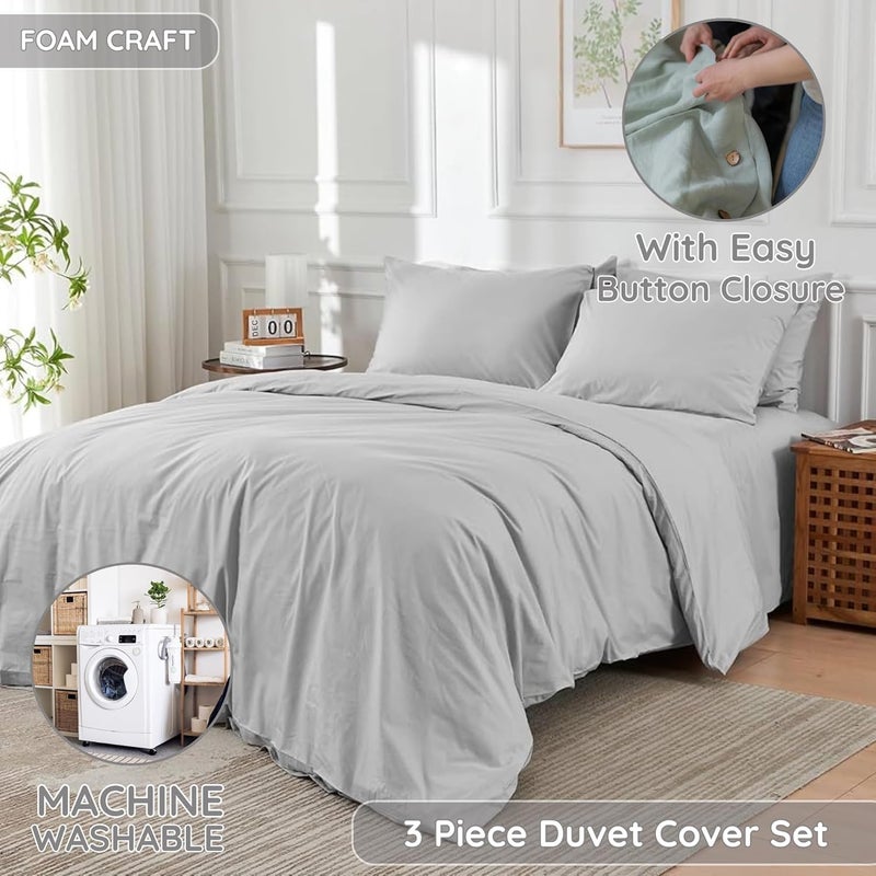 FOAM CRAFT® 3-Piece Duvet Cover Set - Hotel Quality, Light Grey, Twin XL - Image 5