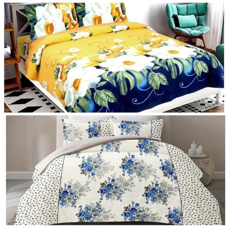 VIVAN Textiles Floral Printed Microfiber Wrinklefree Super Soft 144 TC Bedsheet for 2 Double Bed with 4 Pillow Covers 220x230 cm White Blue  - Image 1