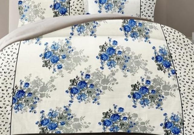 VIVAN Textiles Floral Printed Microfiber Wrinklefree Super Soft 144 TC Bedsheet for 2 Double Bed with 4 Pillow Covers 220x230 cm White Blue  - Image 5