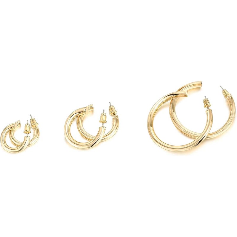 PAVOI 14K Gold Plated Hoop Earrings For Women | 3.5mm Thick Infinity Gold Hoops Women Earrings | Gold Plated Loop Earrings For Women | Lightweight Hoop Earrings Set - Image 3