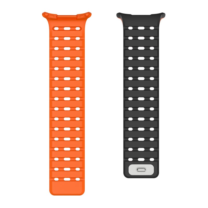 erorex For Samsung Galaxy Watch Ultra 47Mm / Ultra 2025 Breathable Silicone Magnetic Watch Band(Black Orange) - Image 4